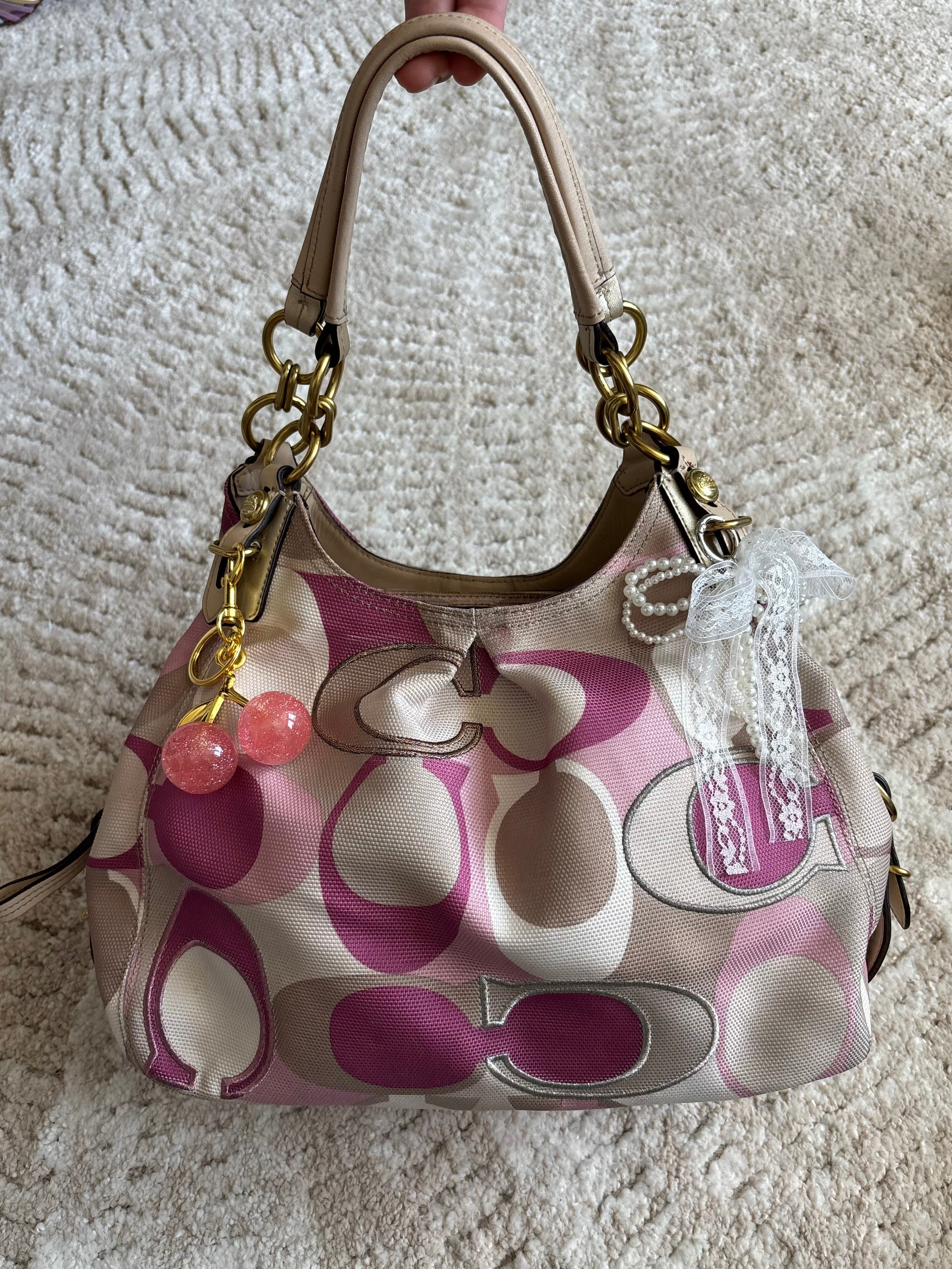 Coach Maggie Pink Canvas Shoulder Bag