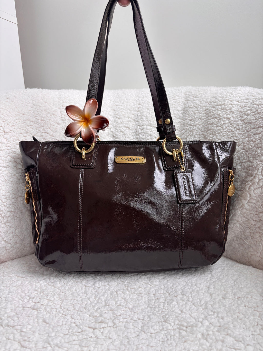 Coach Brown Patent Leather Tote Bag
