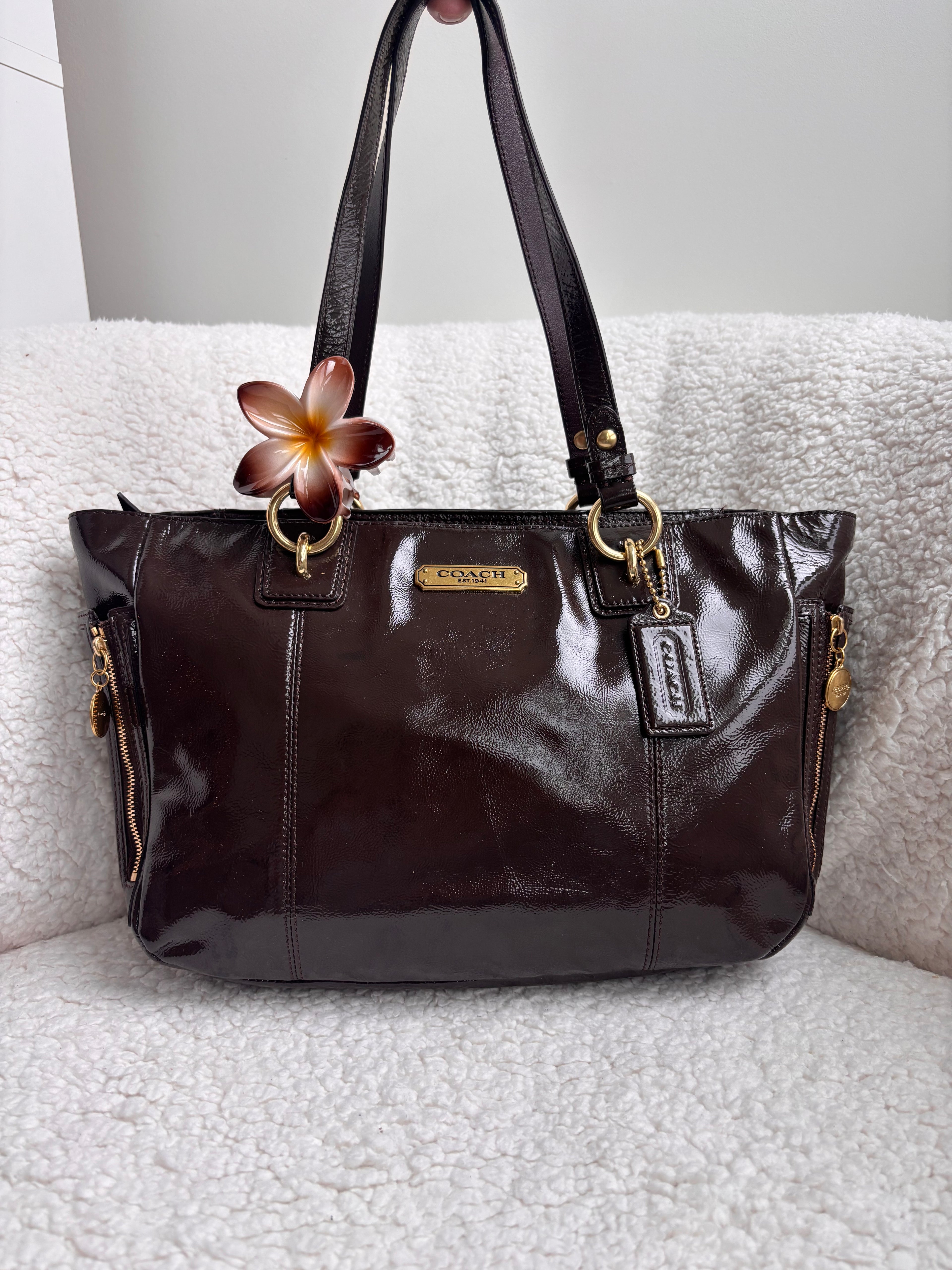 Coach Brown Patent Leather Tote Bag