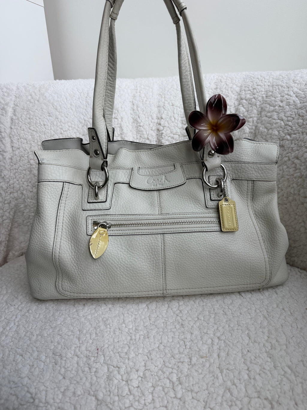 Coach Penelope White Pebbled Leather Shoulder Bag
