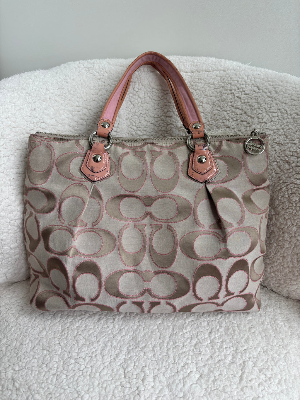 Coach Baby Pink and Brown Poppy Shoulder Bag
