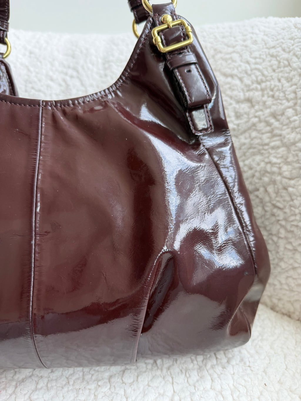 Coach Maggie Plum Patent Leather Shoulder Bag