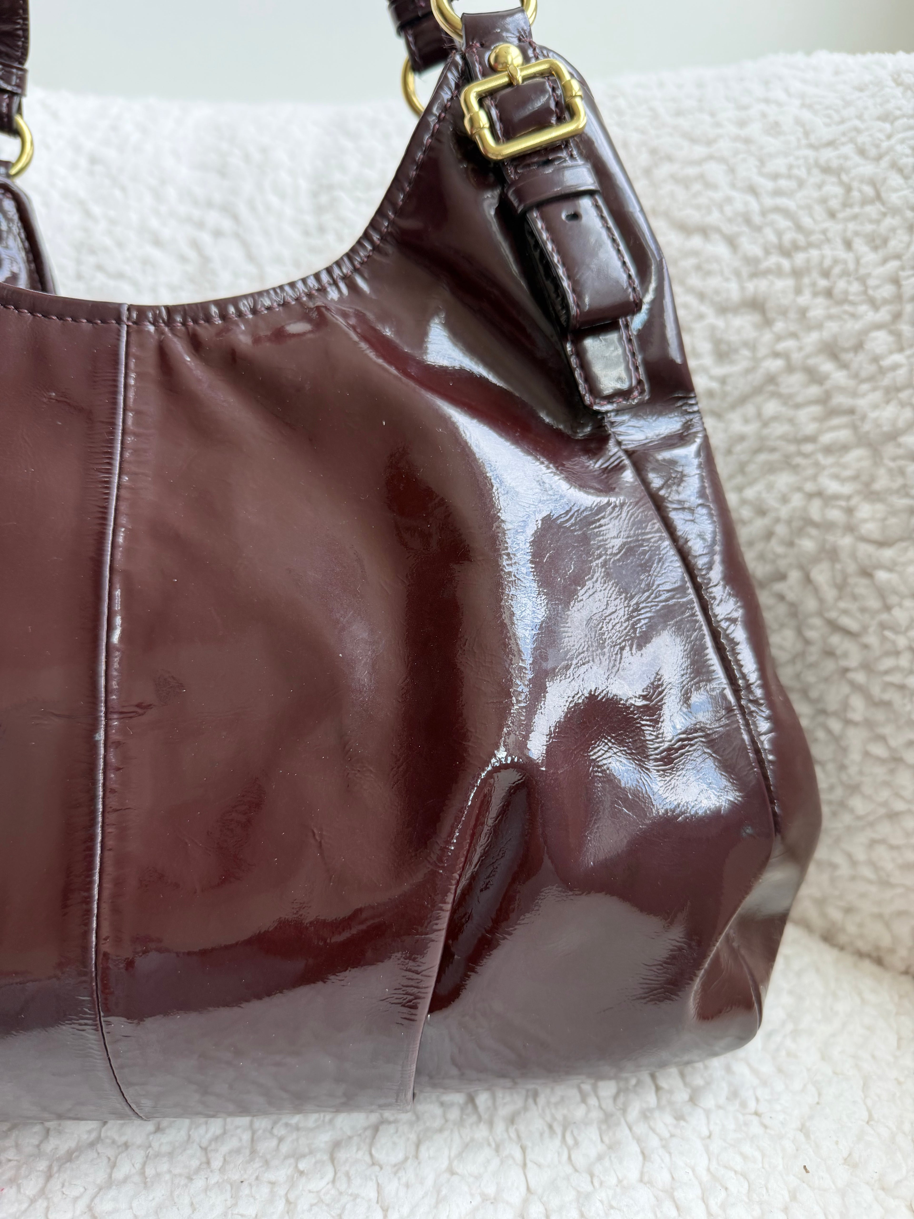 Coach Maggie Plum Patent Leather Shoulder Bag