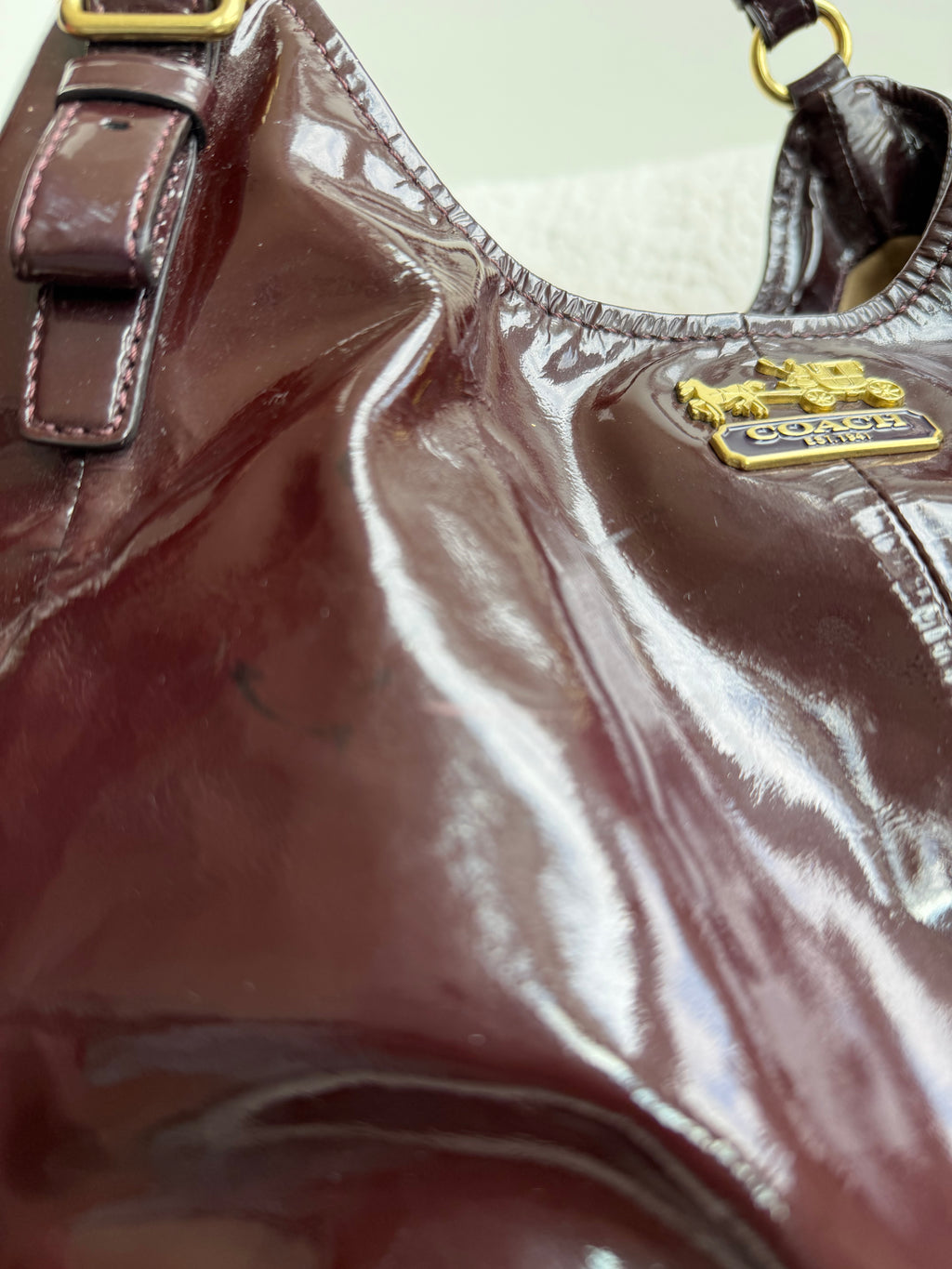 Coach Maggie Plum Patent Leather Shoulder Bag
