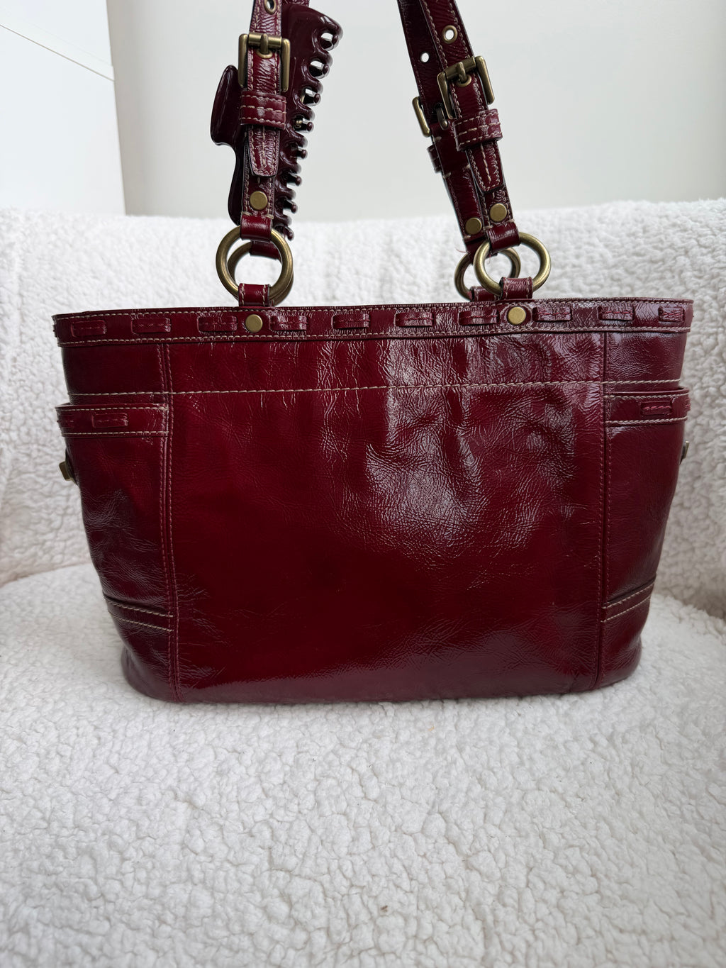 Coach Cherry Red Patent Leather Tote Bag