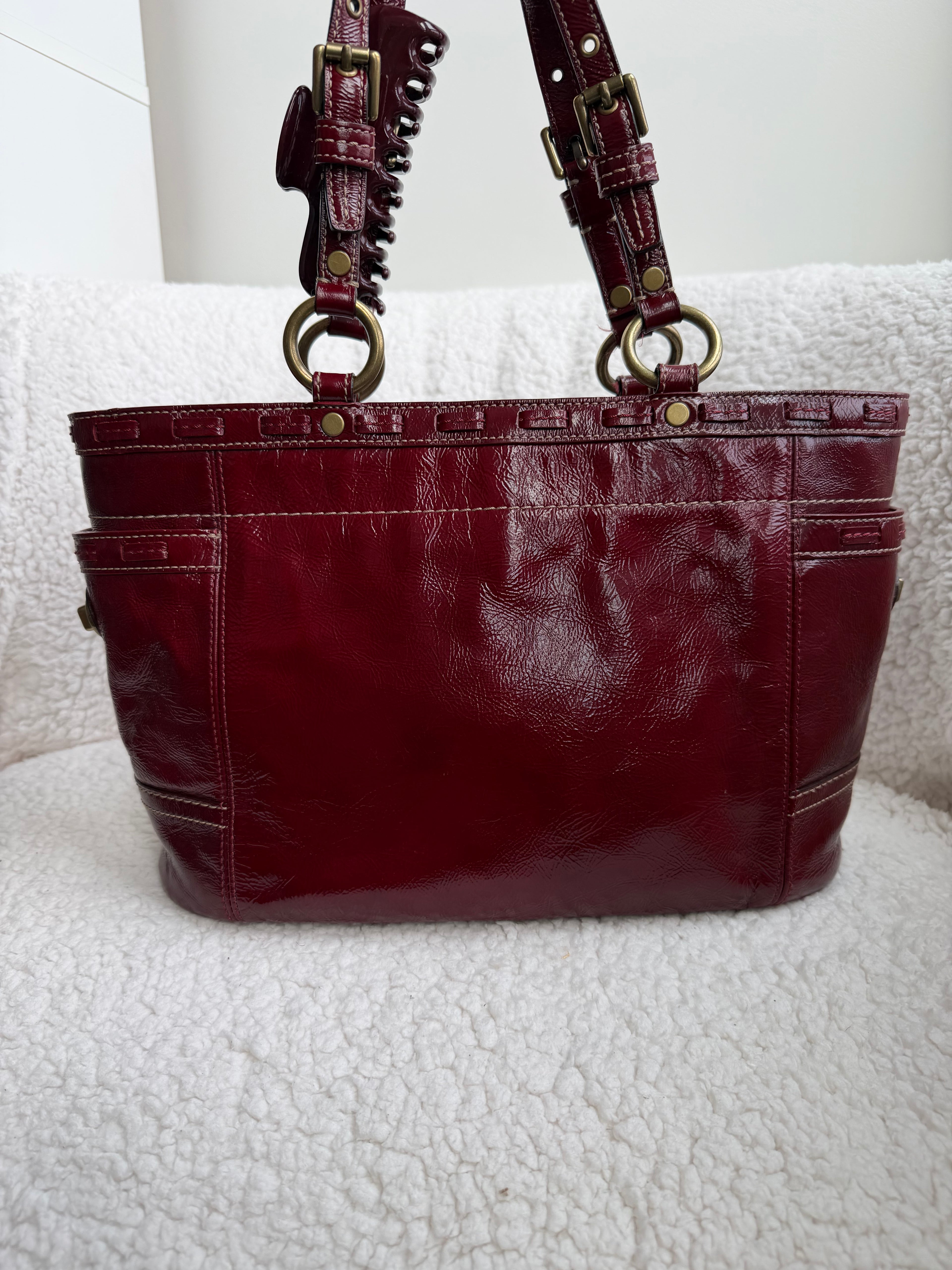 Coach Cherry Red Patent Leather Tote Bag