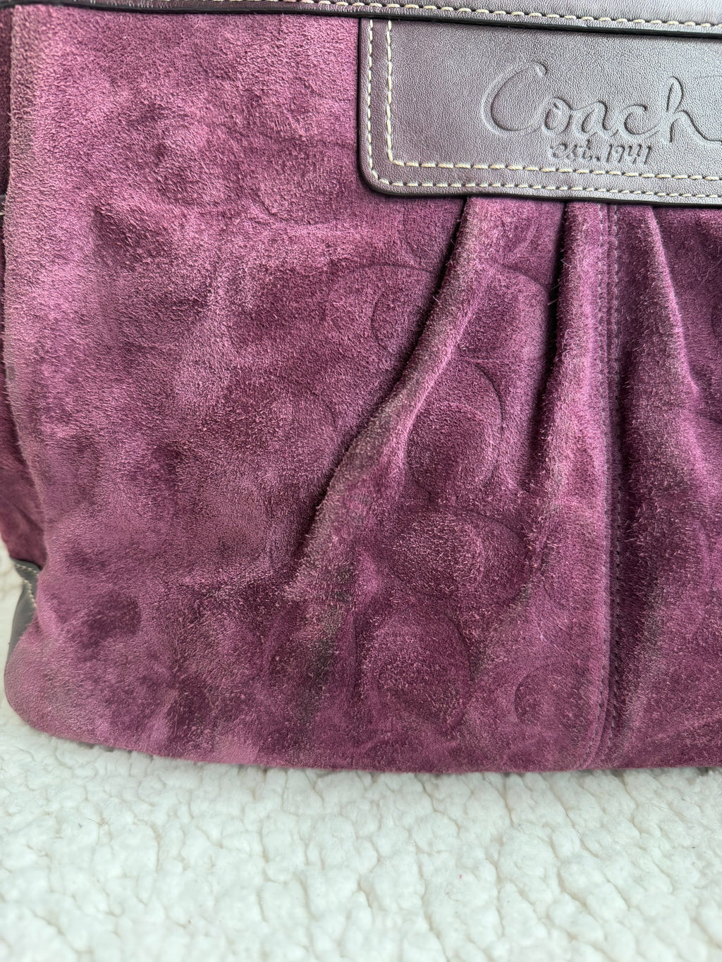 Coach Signature Suede Plum Tote