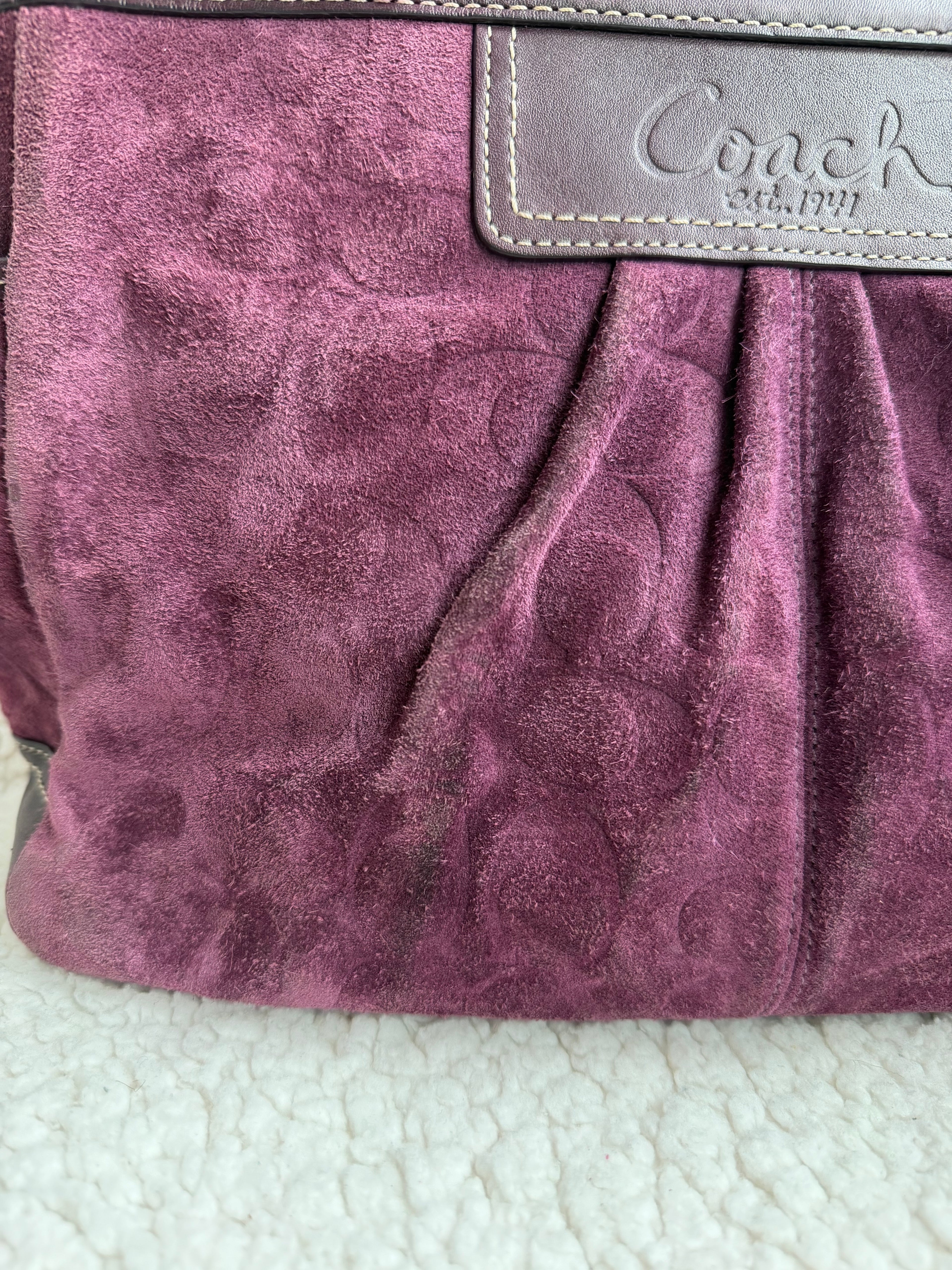 Coach Signature Suede Plum Tote