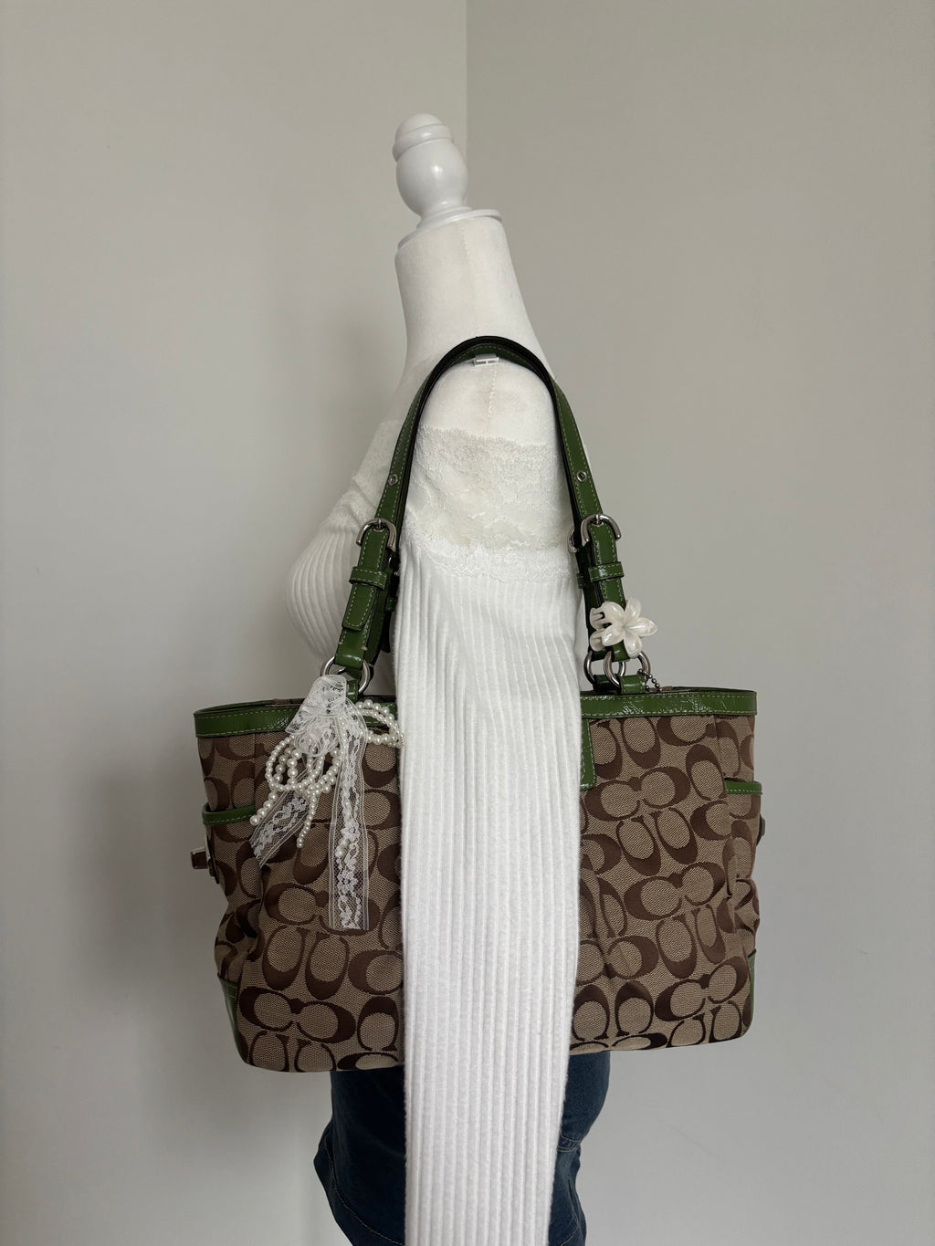 Y2K Coach Signature Green Tote Bag