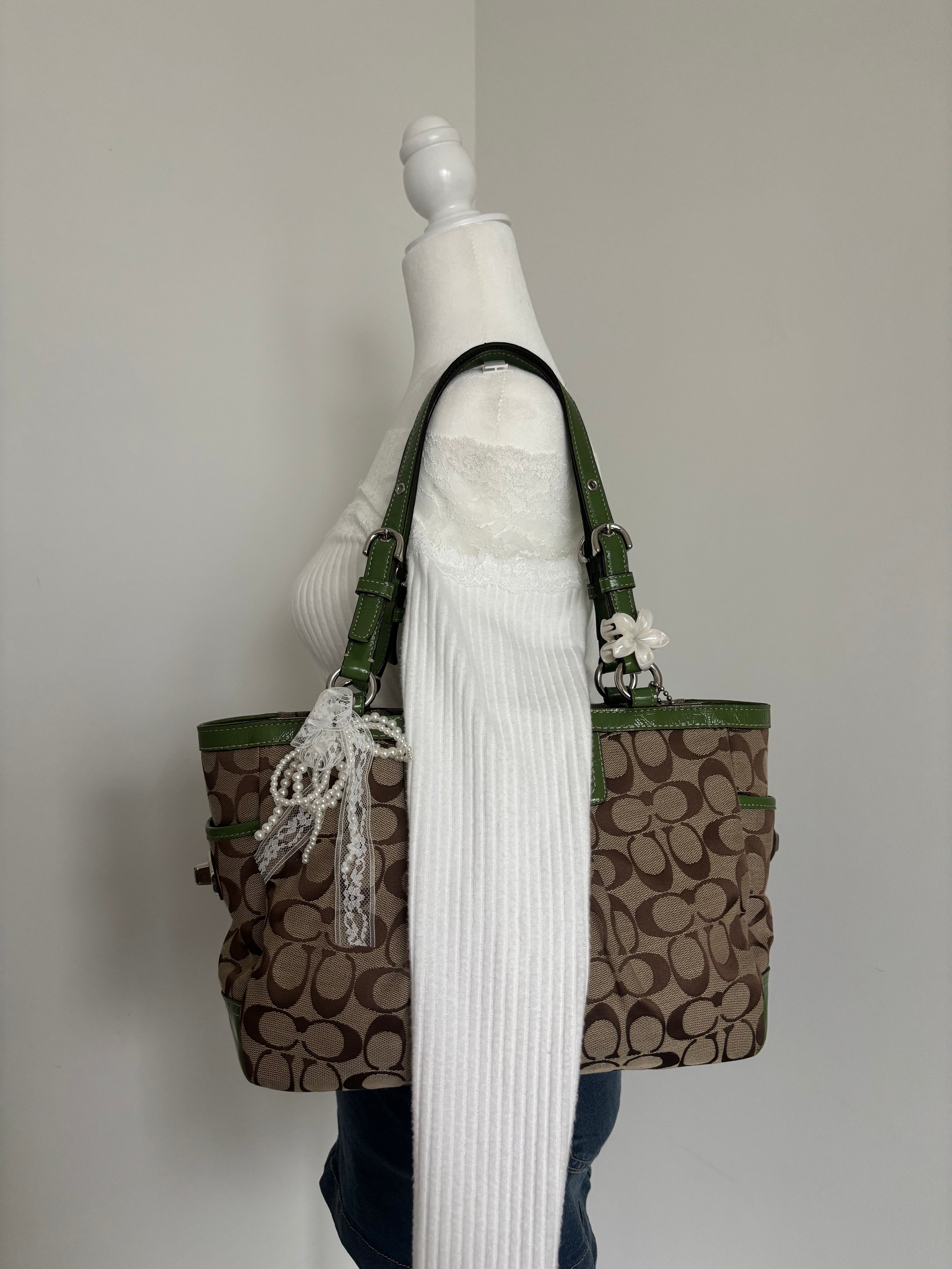 Y2K Coach Signature Green Tote Bag