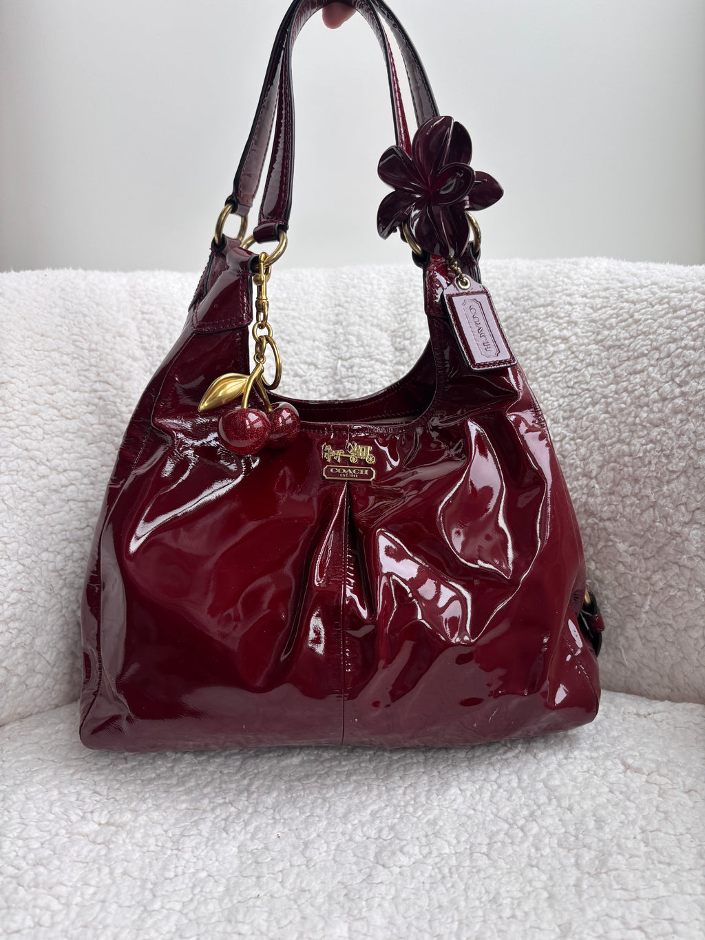 Coach Maggie Cherry Red Patent Leather Shoulder Bag