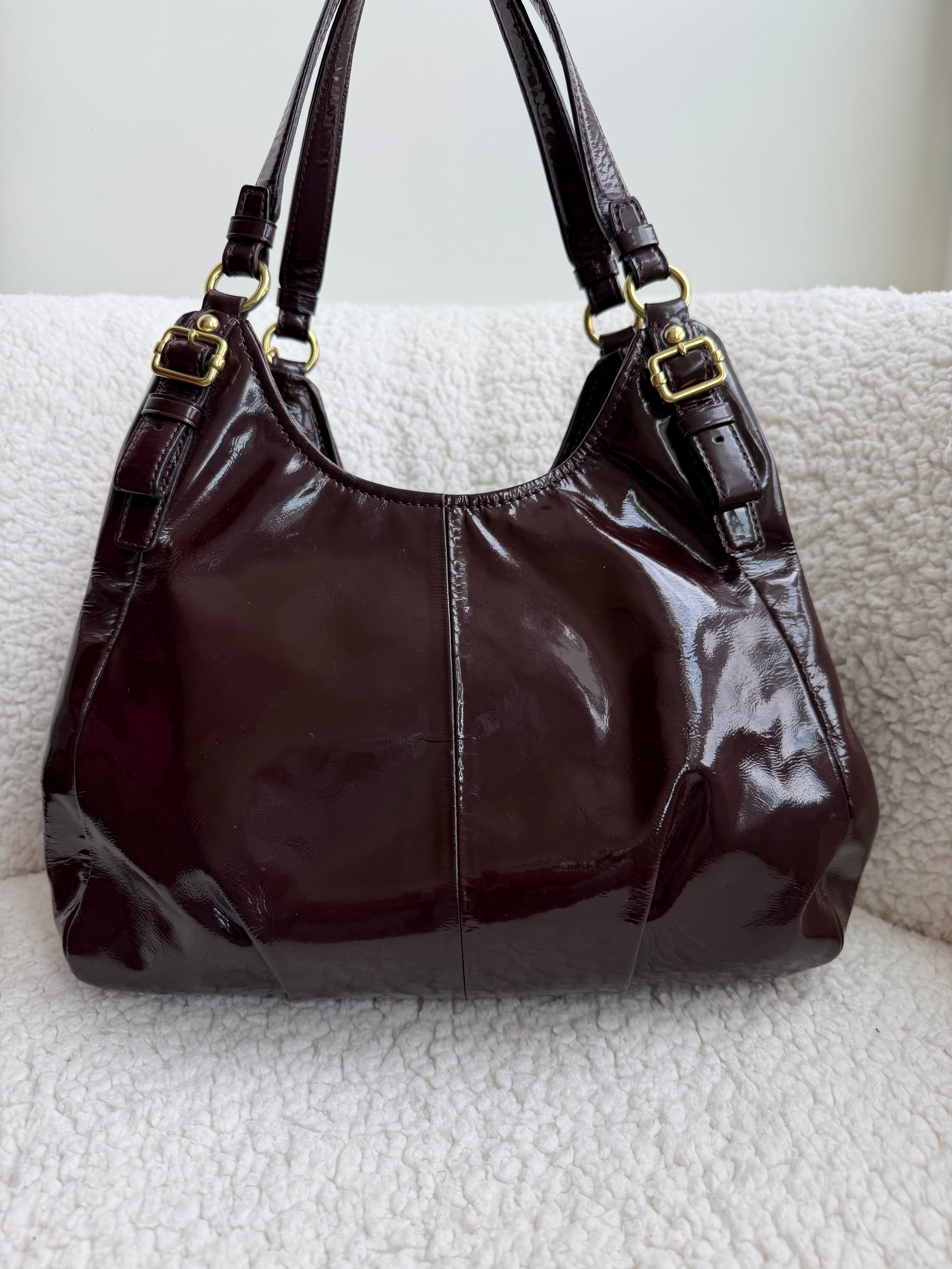 Coach Maggie Plum Patent Leather Shoulder Bag