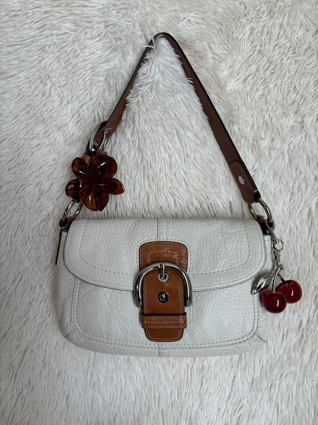 Coach Soho Flap White Pebbled Leather Shoulder Bag