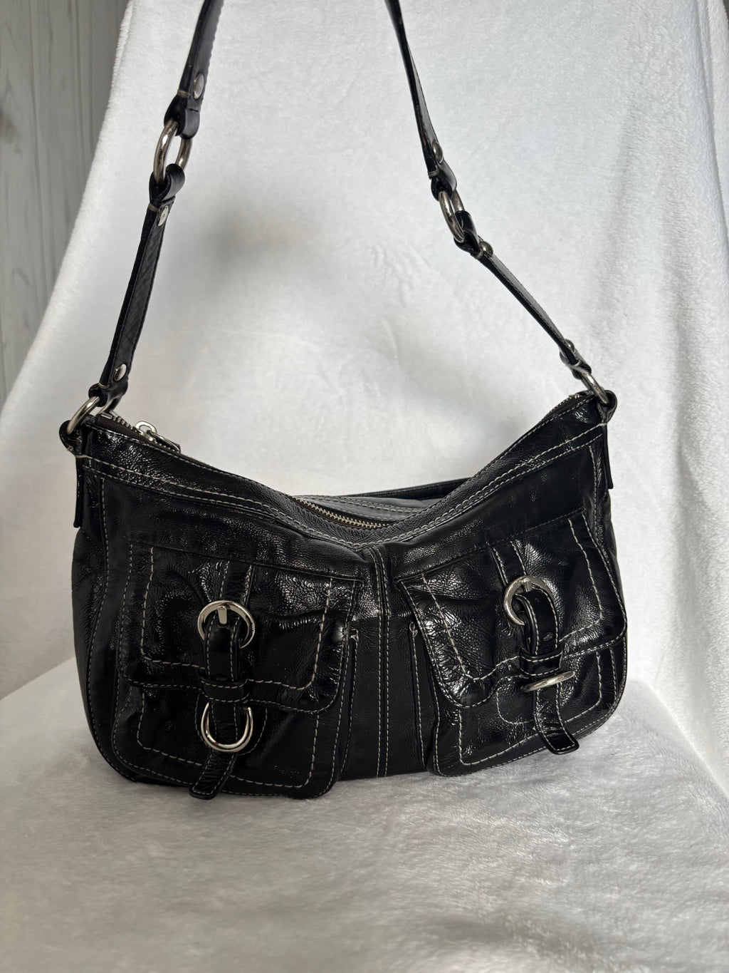 Y2K Coach Black Pleather Shoulder Bag